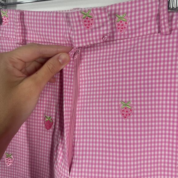 Vintage Lilly Pulitzer Short Women 2 Pink White Gingham Embroidered Strawberry - Picture 4 of 7